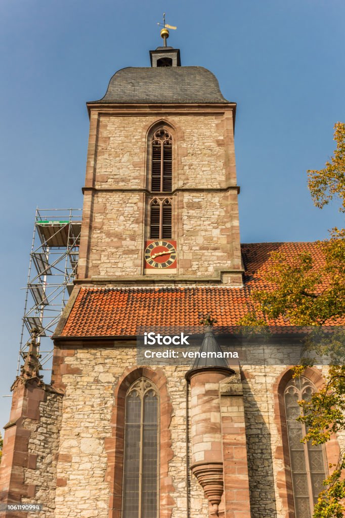 Tower of the St. Albani Church in Gottingen, Germany Architecture Stock Photo