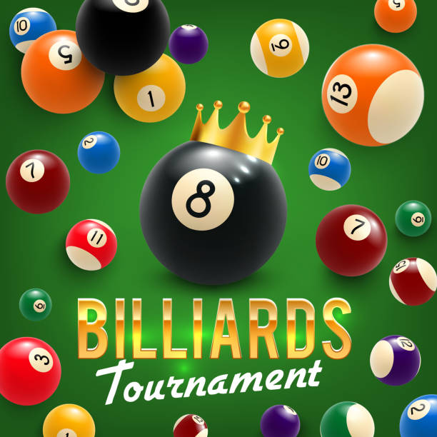 ilustrações de stock, clip art, desenhos animados e ícones de billiard balls and crown. tournament. 3d vector - sala de bilhar ilustrações