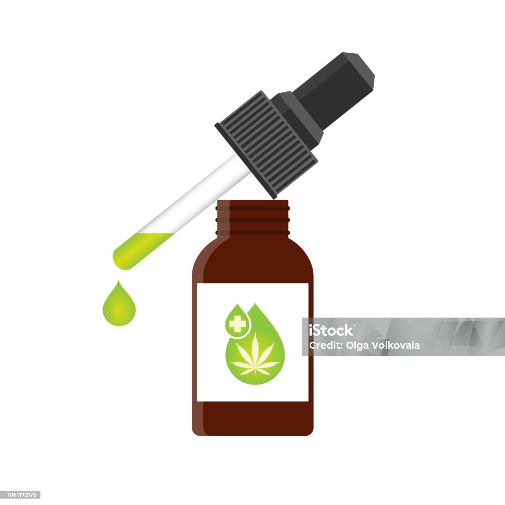 CBD oil hemp products CBD oil cannabis extract. Medical marijuana. Hemp oil in a bottle. Mock up of cannabis oil. Icon product label and logo graphic template. Isolated vector illustration on white background. Cooking Oil stock vector