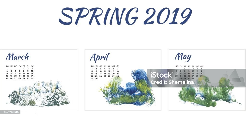 Calander Images Spring Calendar 2019 Spring Forest In Different Season On White Background ...