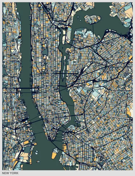 Vector illustration of New York city structure colorful art map