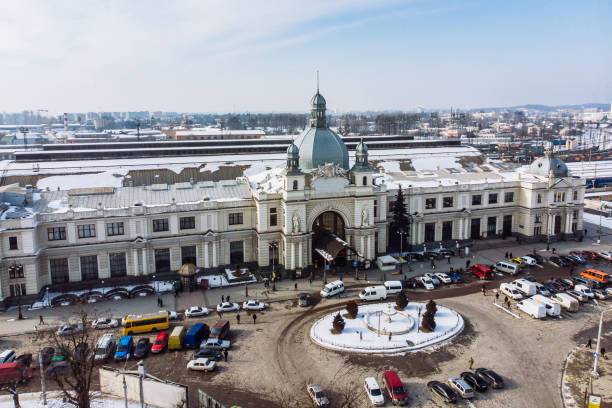 istock railway station birds eye view in winter day 1061196394