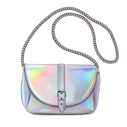 Stylish women's handbag. Colors golografik with chain handle