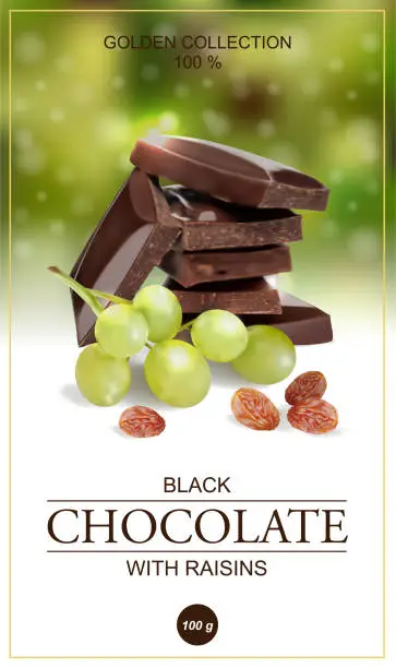 Vector illustration of Label for chocolate with raisins. Vector illustration