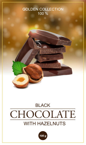illustrations, cliparts, dessins animés et icônes de étiquette de chocolat à la noisette. illustration vectorielle - box white stack white background