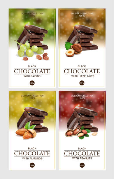 ilustraciones, imágenes clip art, dibujos animados e iconos de stock de conjunto de vector de etiquetas para chocolate. - chocolate candy chocolate box candy