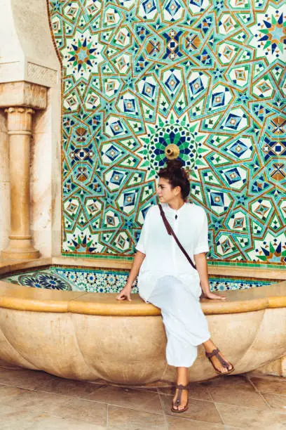 tourist woman portrait in casablanca - morocco