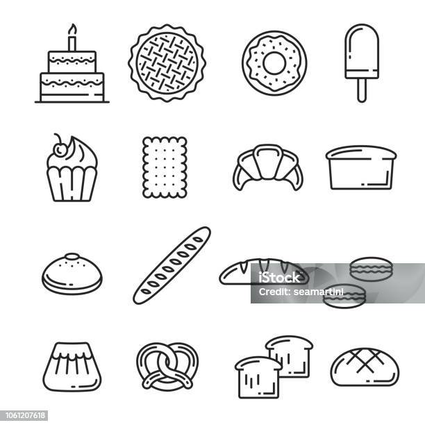 Vector Bread And Pastry Bakery Lineart Icons Stock Illustration - Download Image Now - Ciabatta, Icon Symbol, Bread