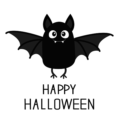 Happy Halloween Bat Vampire Cute Cartoon Baby Character With Big Open Wing  Ears Legs Black Silhouette Forest Animal Flat Design White Background  Isolated Greeting Card Stock Illustration - Download Image Now - iStock