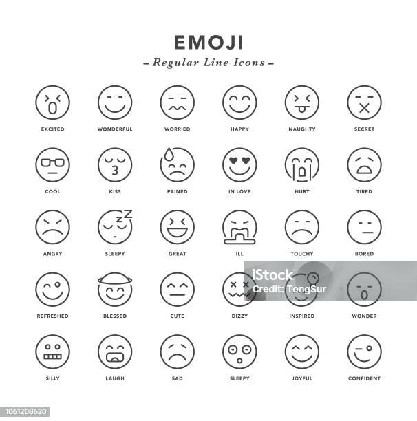 Emoji Icônes De Ligne Régulière Vecteurs libres de droits et plus d'images vectorielles de Émoticon - Émoticon, Icône, Émotion