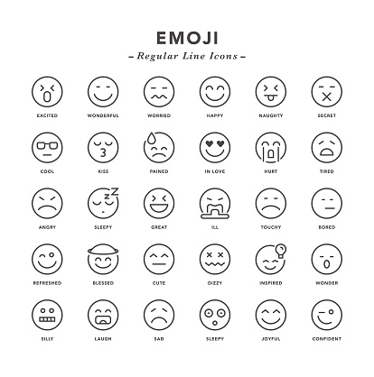 Emoji - Regular Line Icons - Vector EPS 10 File, Pixel Perfect 30 Icons.