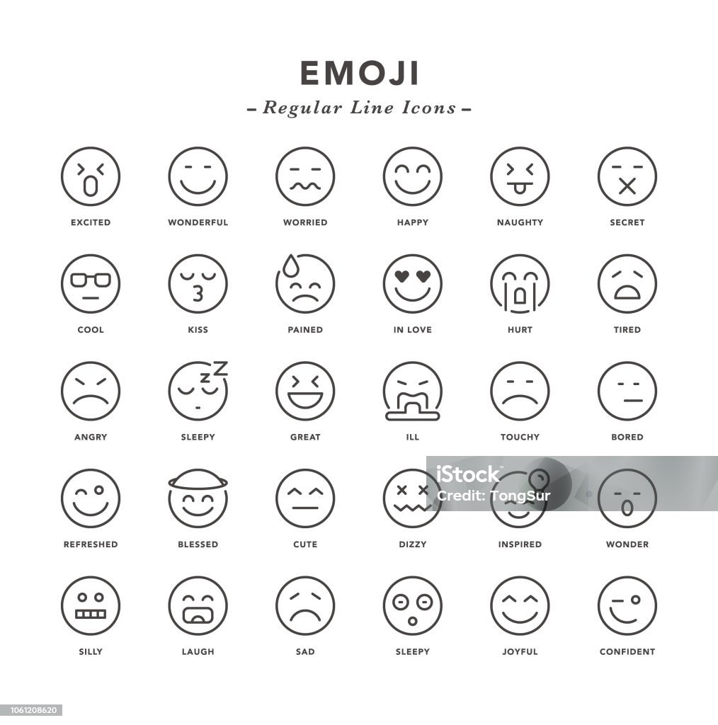 Emoji - Regular Line Icons Emoji - Regular Line Icons - Vector EPS 10 File, Pixel Perfect 30 Icons. Emoticon stock vector