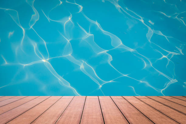 istock water reflection with brown old wood floor 1061209940