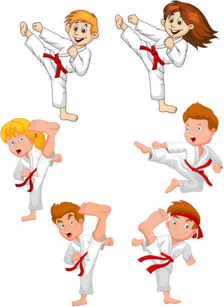 Cartoon Little Kid Training Karate Collection Stock Illustration - Download  Image Now - Karate, Child, Taekwondo - iStock