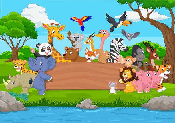 Ilustración de Dibujos Animados De Animales Salvajes Con El Tablero En Blanco En La Selva y más Vectores Libres de Derechos de Bosque pluvial - iStock Ilustración de Dibujos Animados De Animales Salvajes Con El Tablero En Blanco En La Selva y más Vectores Libres de Derechos de Bosque pluvial - iStock