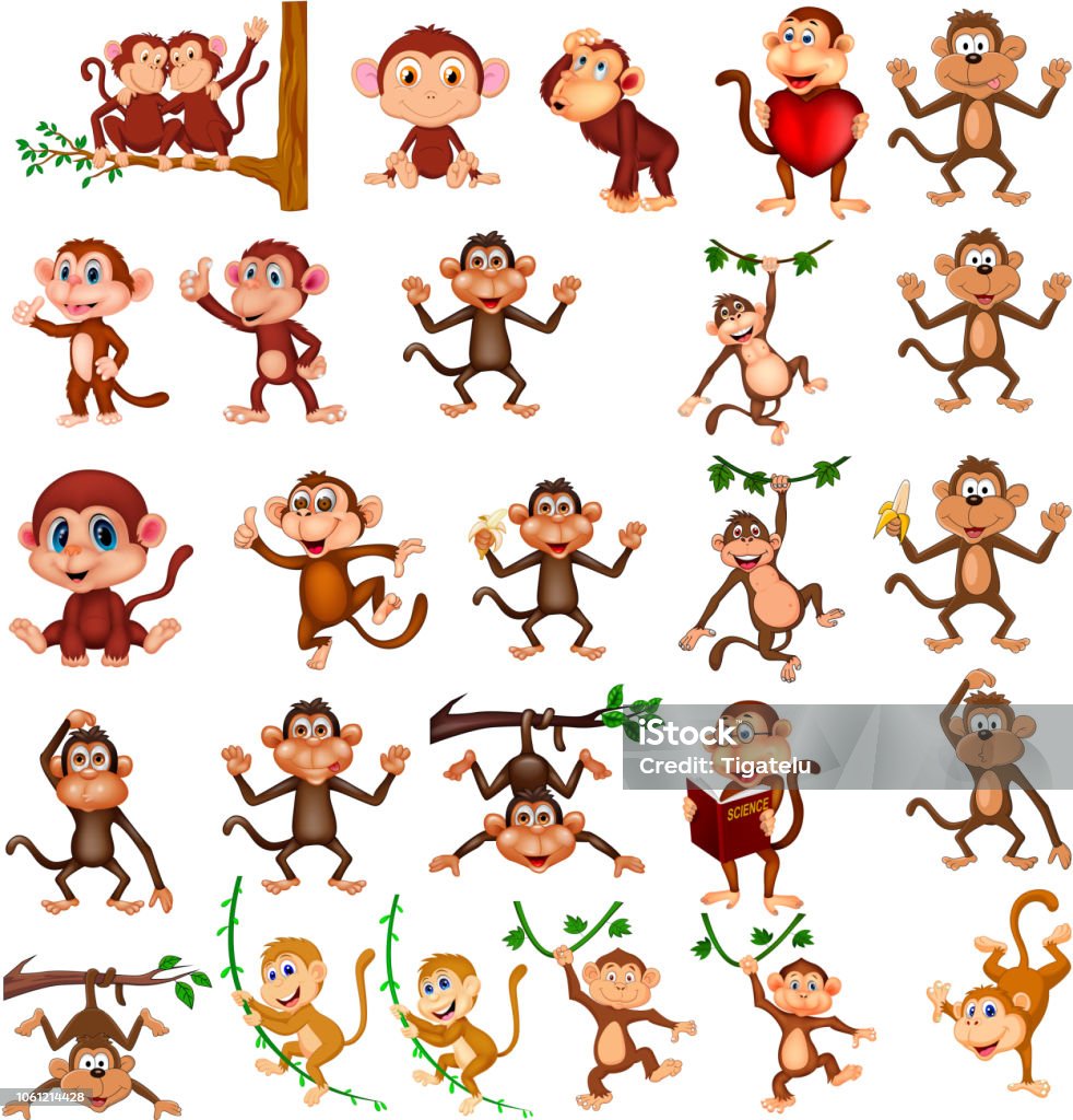 Cartoon happy monkey collection with different actions Vector illustration of Cartoon happy monkey collection with different actions Monkey stock vector