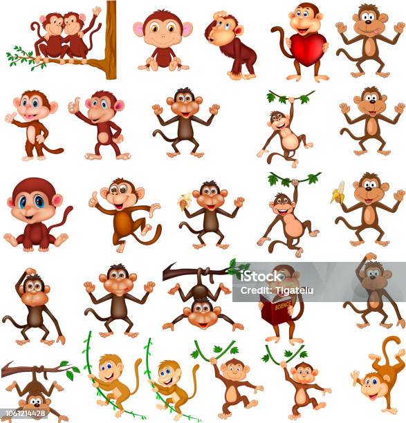 Cartoon Happy Monkey Collection With Different Actions Stock Illustration - Download Image Now