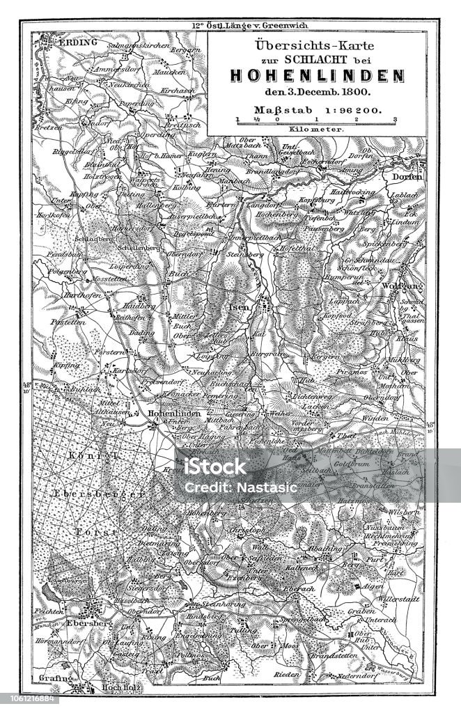 ホーエンリンデンの戦い1800 年 12 月 3 日フランスの革命的な戦争の間で戦ったの地図 ナポレオン1世のベクターアート素材や画像を