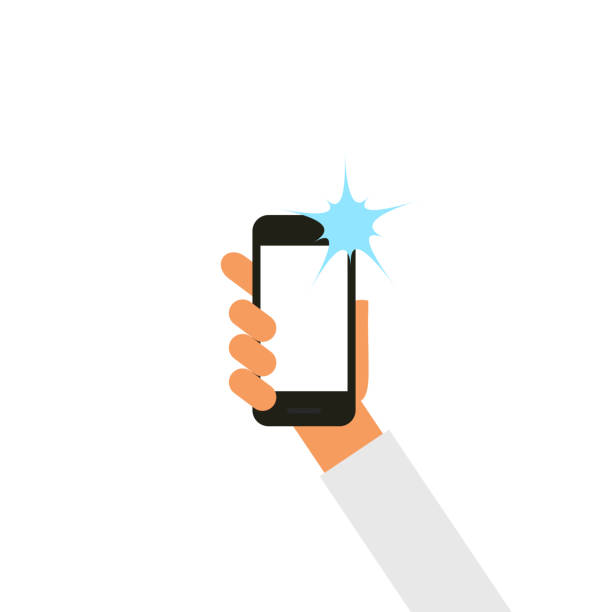 ilustraciones, imágenes clip art, dibujos animados e iconos de stock de vector mano holding smartphone.  selfie toma con flash. - autofoto ilustraciones