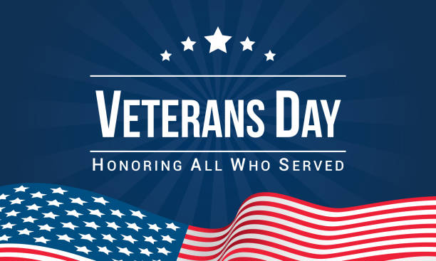 istock Veterans Day Vector illustration, Honoring all who served, USA flag waving on blue background. 1061222804