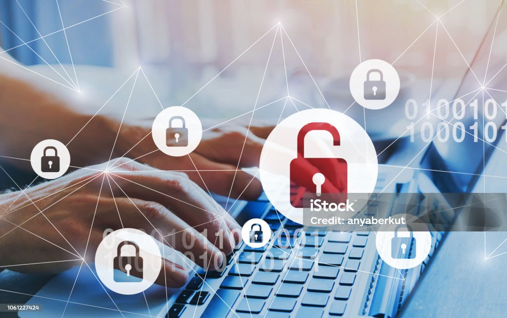Hacker attack and data breach, information leak and cybersecurity concept. hacker attack and data breach, information leak concept, futuristic cyber  background with broken lock Data Breach Stock Photo
