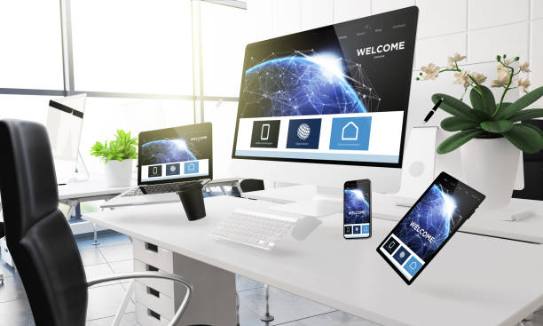 istock devices floating on mid air mockup showing landing page 1061234564