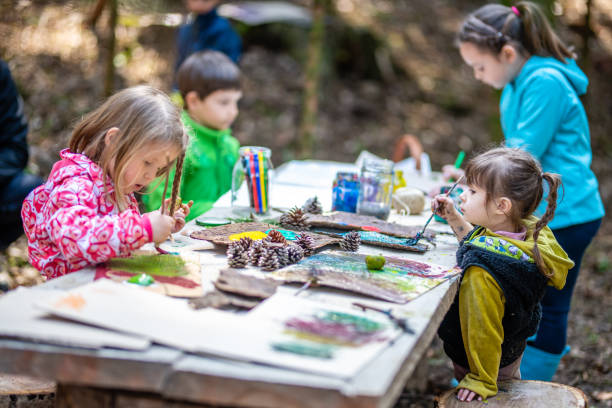 istock Group of children doing painting 1061236634