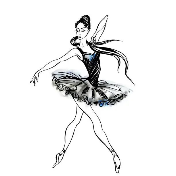 Vector illustration of Ballerina. Ballet. Dancing girl on Pointe shoes. Watercolor Vector illustration.