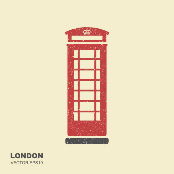 ilustrações, clipart, desenhos animados e ícones de cabine telefônica de londres. ícone plana com efeito arranhado - pay phone telephone booth telephone isolated