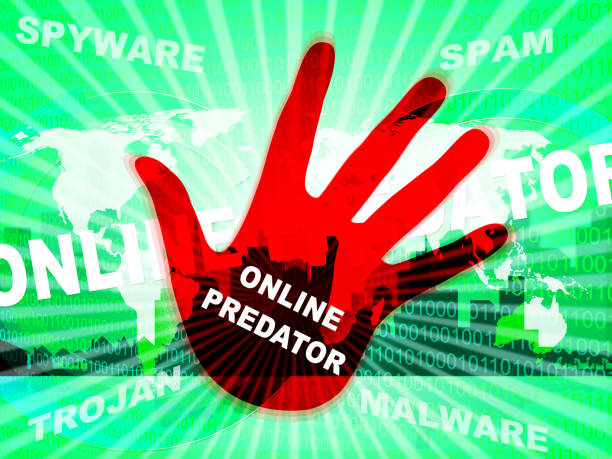 istock Online Predator Stalking Against Unknown Victim 2d Illustration 1061253360