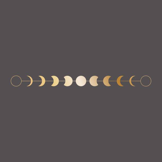 ilustrações de stock, clip art, desenhos animados e ícones de moon phases icon, border, vector illustration in boho style. golden on dark background - moon change eclipse cycle