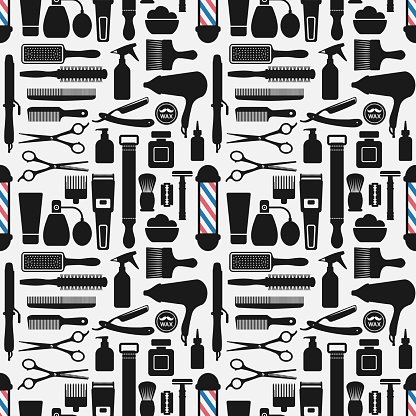 barbershop accessories seamless pattern. vector illustration - eps 10