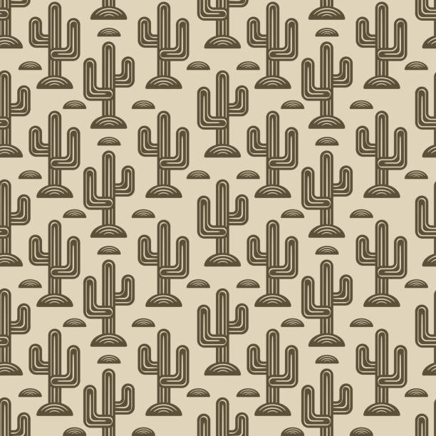кактус бесшовный монохромный узор - southwest usa floral pattern textile textured stock illustrations