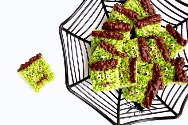Homemade Frankenstein rice krispie with dark chocolate