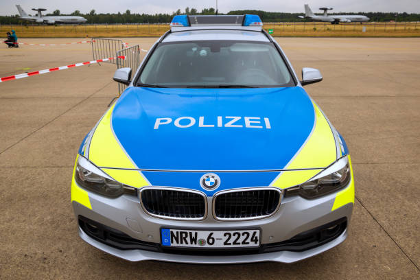 Geilenkirchen, Germany - Jul 2, 2017: BMW 318d Touring of the German Police of Nordrhein-Westfalen at NATO base Geilenkirchen.