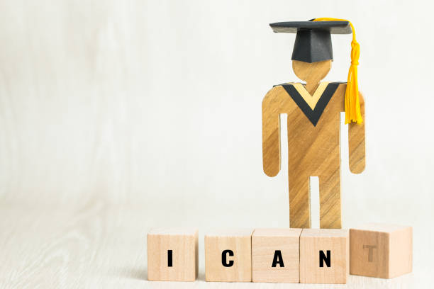 istock Ideas Personal planning development for Education with word I CAN on Sign wood Graduation celebrating cap with wooden blocks, Copy space for text background 1061284494