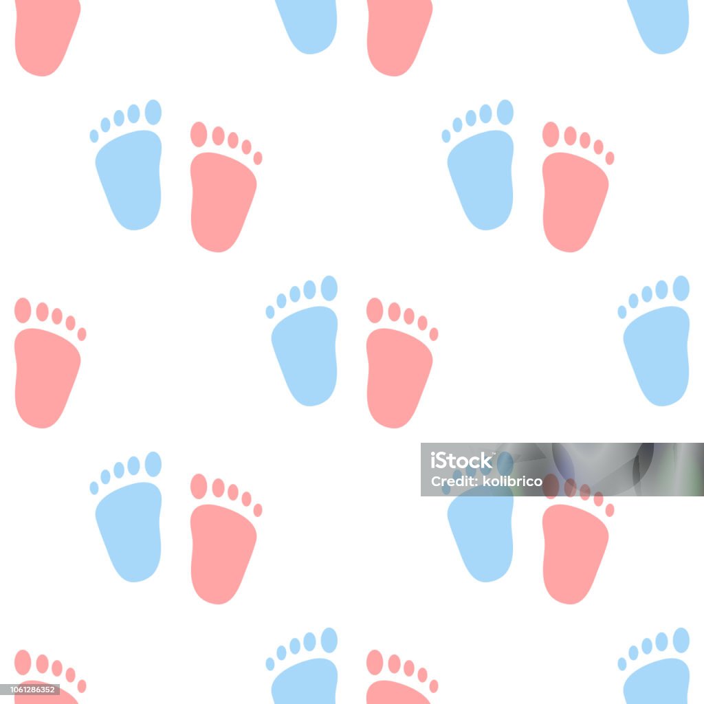 Vector semaless pattern of baby pink and blue footprints. Baby - Human Age stock vector