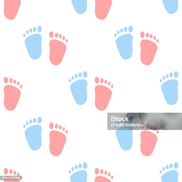 Vector Semaless Pattern Of Baby Pink And Blue Footprints Stock Illustration - Download Image Now