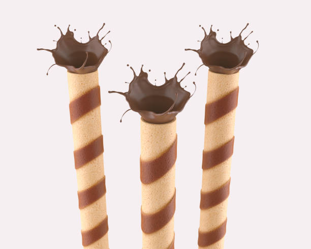 istock Wafer Roll with chocolate splash isolated on white background. 1061286666