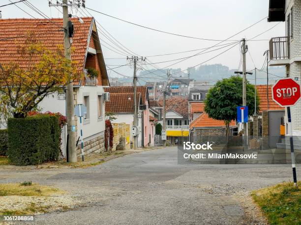 The Street Of Kragujevac In Autumn Stock Photo - Download Image Now - Asphalt, Autumn, Blue