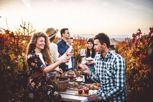 istock Group of people drinking wine in a vineyard 1061291948