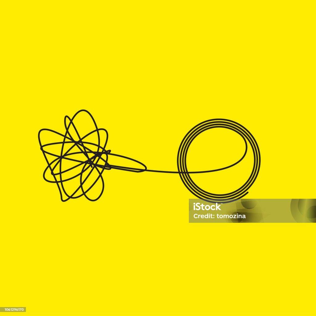 Tangle tangled and untangled Tangle tangled and untangled. Abstract metaphor, concept of solving problems in business. Vector illustration Untangling stock vector