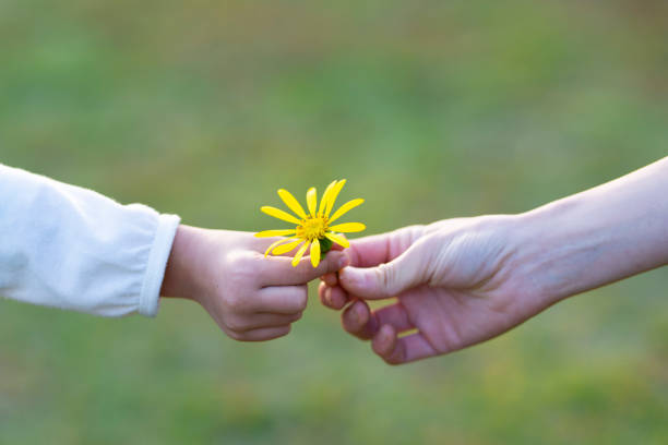istock Parent and child handing yellow flower 1061299392