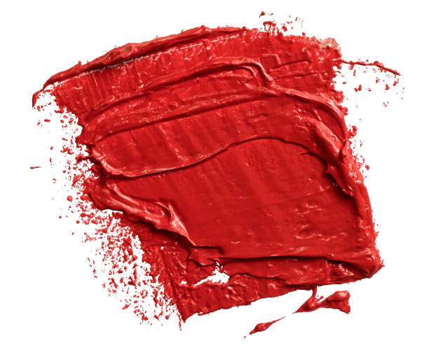 teksturowane ręcznie rysowane czerwone farby olejne malowanie pędzlem, wypukłe z cieniami, izolowane na białym tle - wet paint zdjęcia i obrazy z banku zdjęć