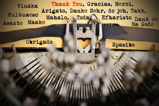istock Thank you in different languages typed by retro typewriter 1061302376