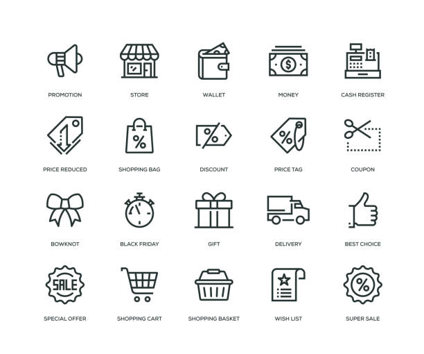 black friday icons - line serie - shopping stock-grafiken, -clipart, -cartoons und -symbole