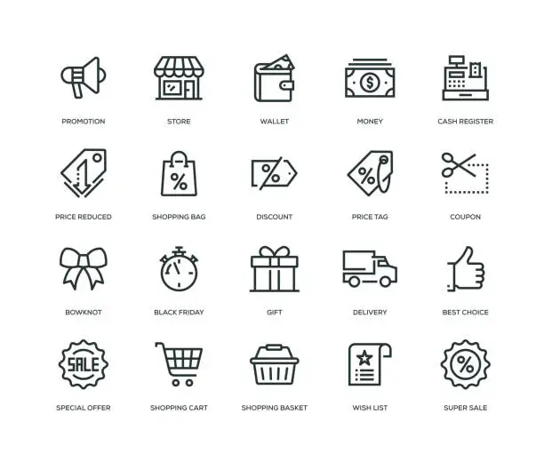 Vector illustration of Black Friday Icons - Line Series