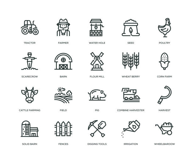 Farm and Agriculture Icons - Line Series Farm and Agriculture Icons - Line Series flour mill stock illustrations