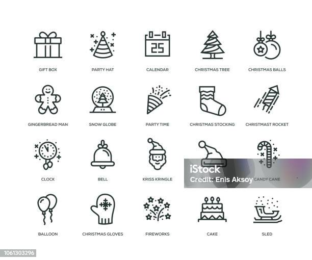 New Year Icons Line Series Stock Illustration - Download Image Now - Icon Symbol, Christmas, New Year