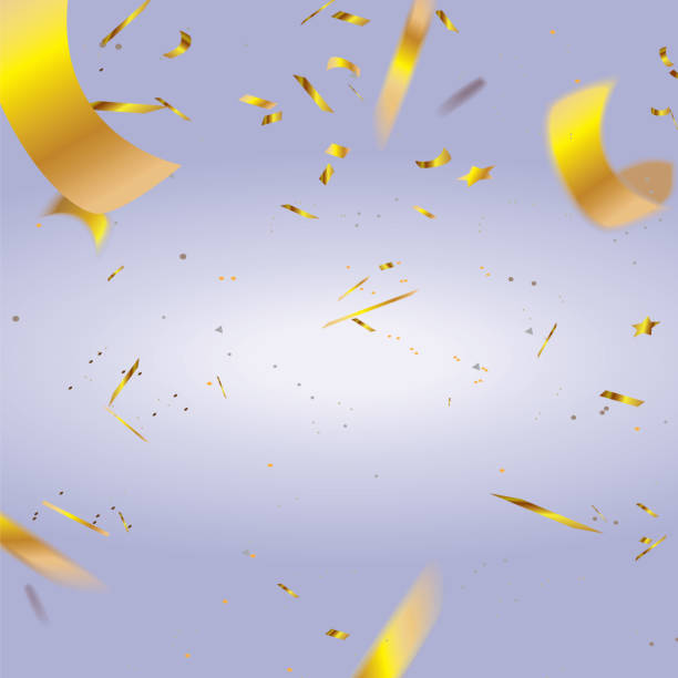 istock Realistic defocused golden confetti isolated on purple background 1061312972